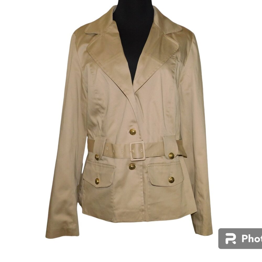 Sandro Sportswear Khaki Button Utility Jacket Belted Size Medium NWT